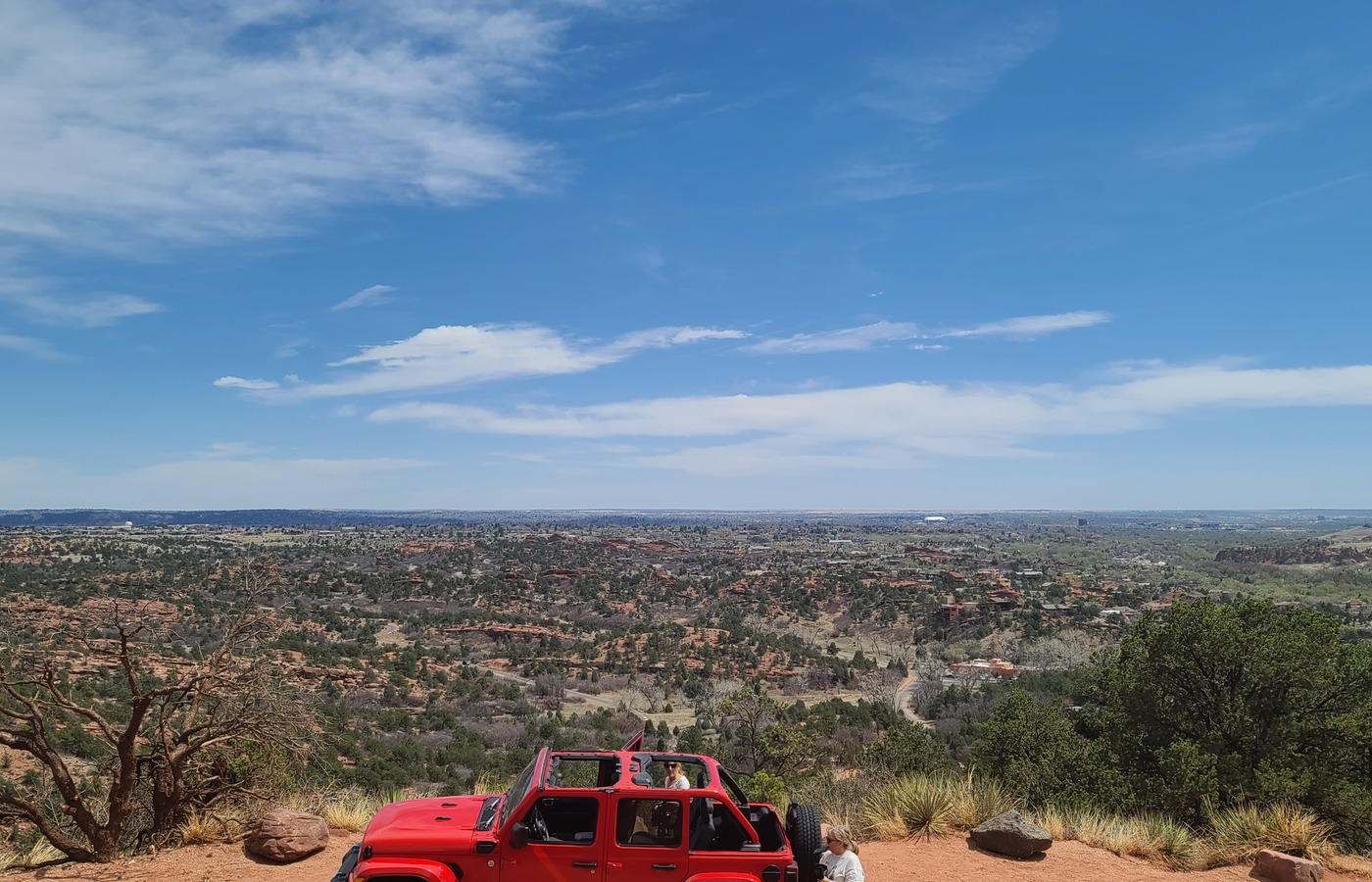 Rampart Range Road overlook with the Jeep and Front Range views